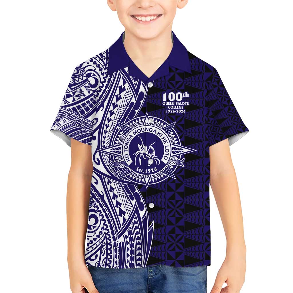 Tonga Queen Salote College 100th Years Family Matching Short Sleeve Bodycon Dress and Hawaiian Shirt Blue Tonga Kupesi Uniquely Pacific Art LT9 Son's Shirt Blue - Polynesian Pride