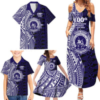 Tonga Queen Salote College 100th Years Family Matching Summer Maxi Dress and Hawaiian Shirt Blue Tonga Kupesi Uniquely Pacific Art LT9 - Polynesian Pride