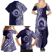 Tonga Queen Salote College 100th Years Family Matching Summer Maxi Dress and Hawaiian Shirt Blue Tonga Kupesi Uniquely Pacific Art LT9 - Polynesian Pride