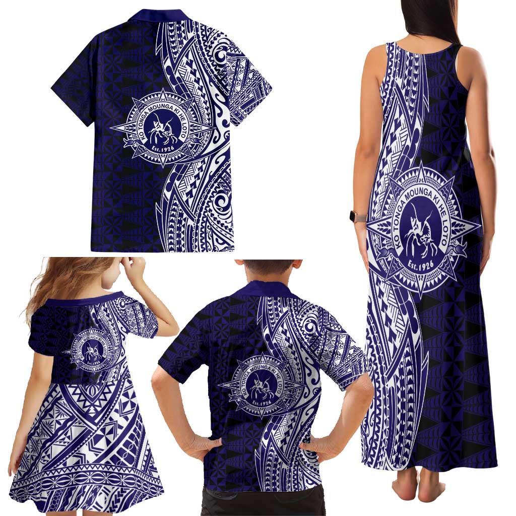 Tonga Queen Salote College 100th Years Family Matching Tank Maxi Dress and Hawaiian Shirt Blue Tonga Kupesi Uniquely Pacific Art LT9 - Polynesian Pride