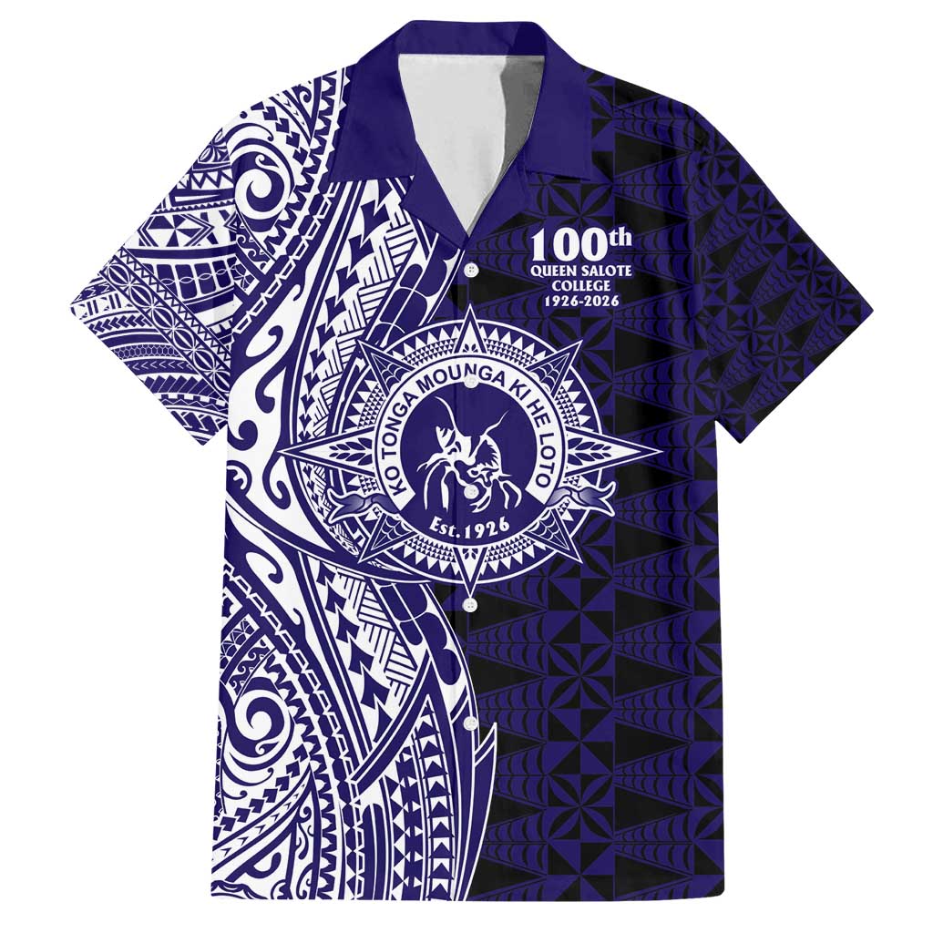 Tonga Queen Salote College 100th Years Family Matching Tank Maxi Dress and Hawaiian Shirt Blue Tonga Kupesi Uniquely Pacific Art LT9 Dad's Shirt - Short Sleeve Blue - Polynesian Pride