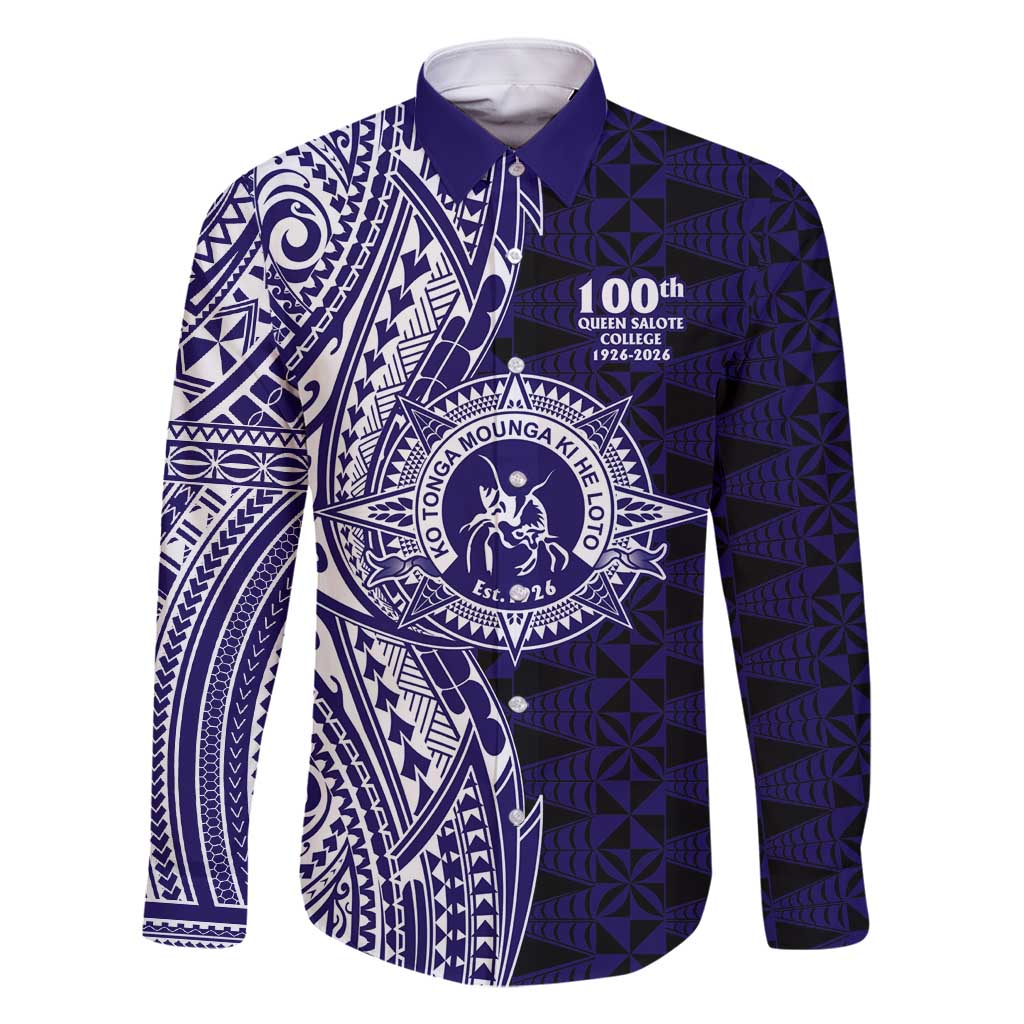 Tonga Queen Salote College 100th Years Family Matching Tank Maxi Dress and Hawaiian Shirt Blue Tonga Kupesi Uniquely Pacific Art LT9 Dad's Shirt - Long Sleeve Blue - Polynesian Pride