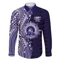 Tonga Queen Salote College 100th Years Family Matching Tank Maxi Dress and Hawaiian Shirt Blue Tonga Kupesi Uniquely Pacific Art LT9 Dad's Shirt - Long Sleeve Blue - Polynesian Pride