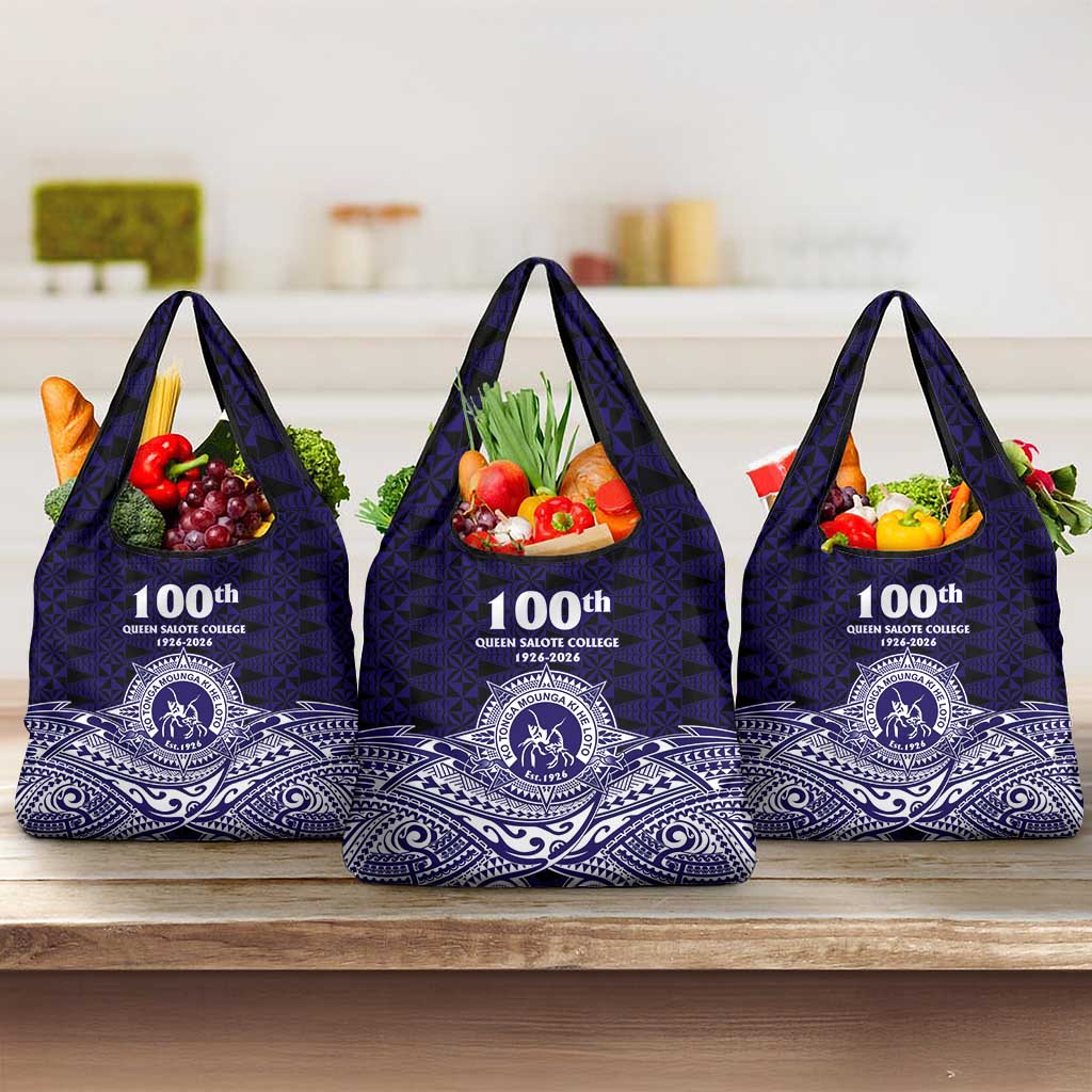 Tonga Queen Salote College 100th Years Grocery Bag Blue Tonga Kupesi Uniquely Pacific Art LT9 3-pack One Size Blue - Polynesian Pride