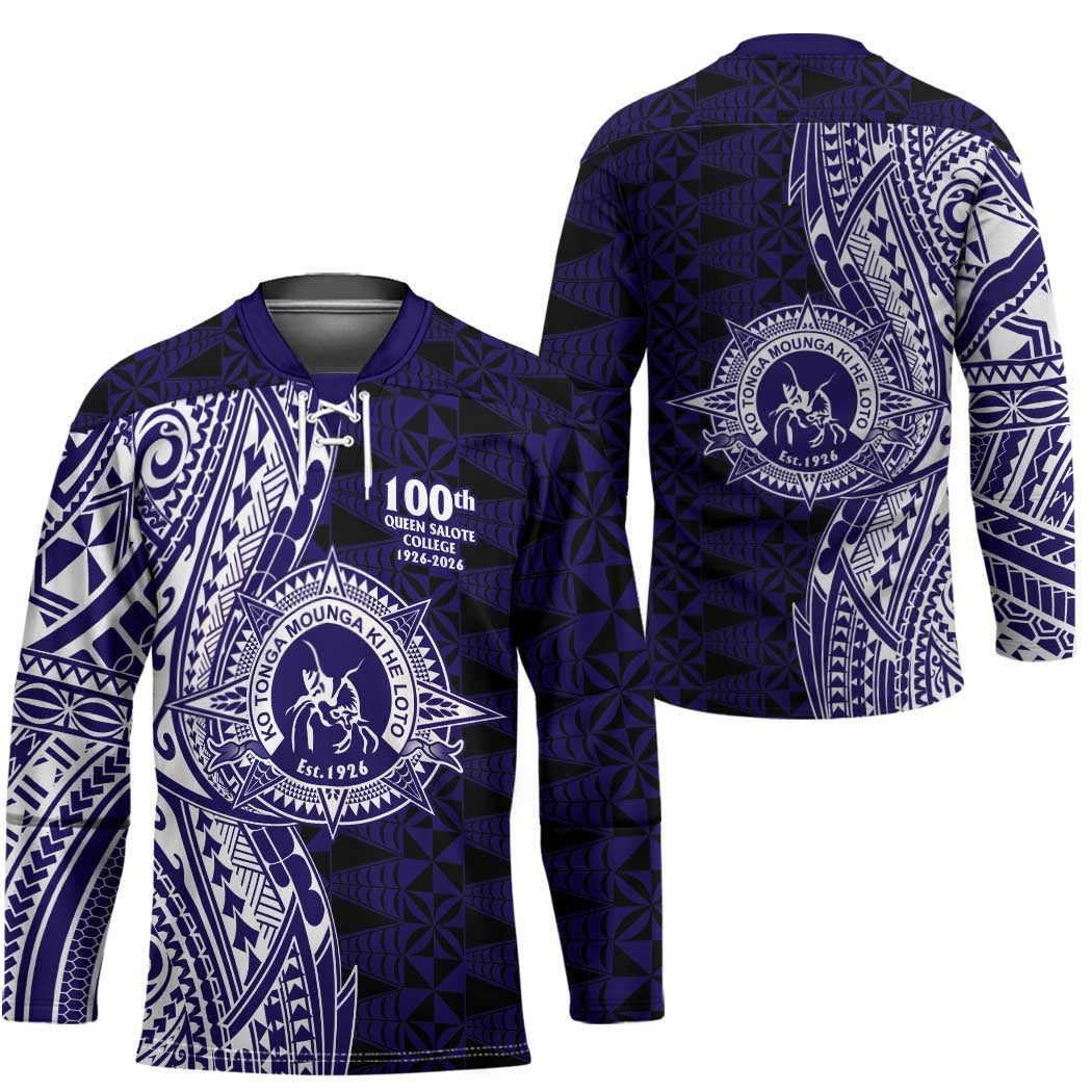 Tonga Queen Salote College 100th Years Hockey Jersey Blue Tonga Kupesi Uniquely Pacific Art - Polynesian Pride