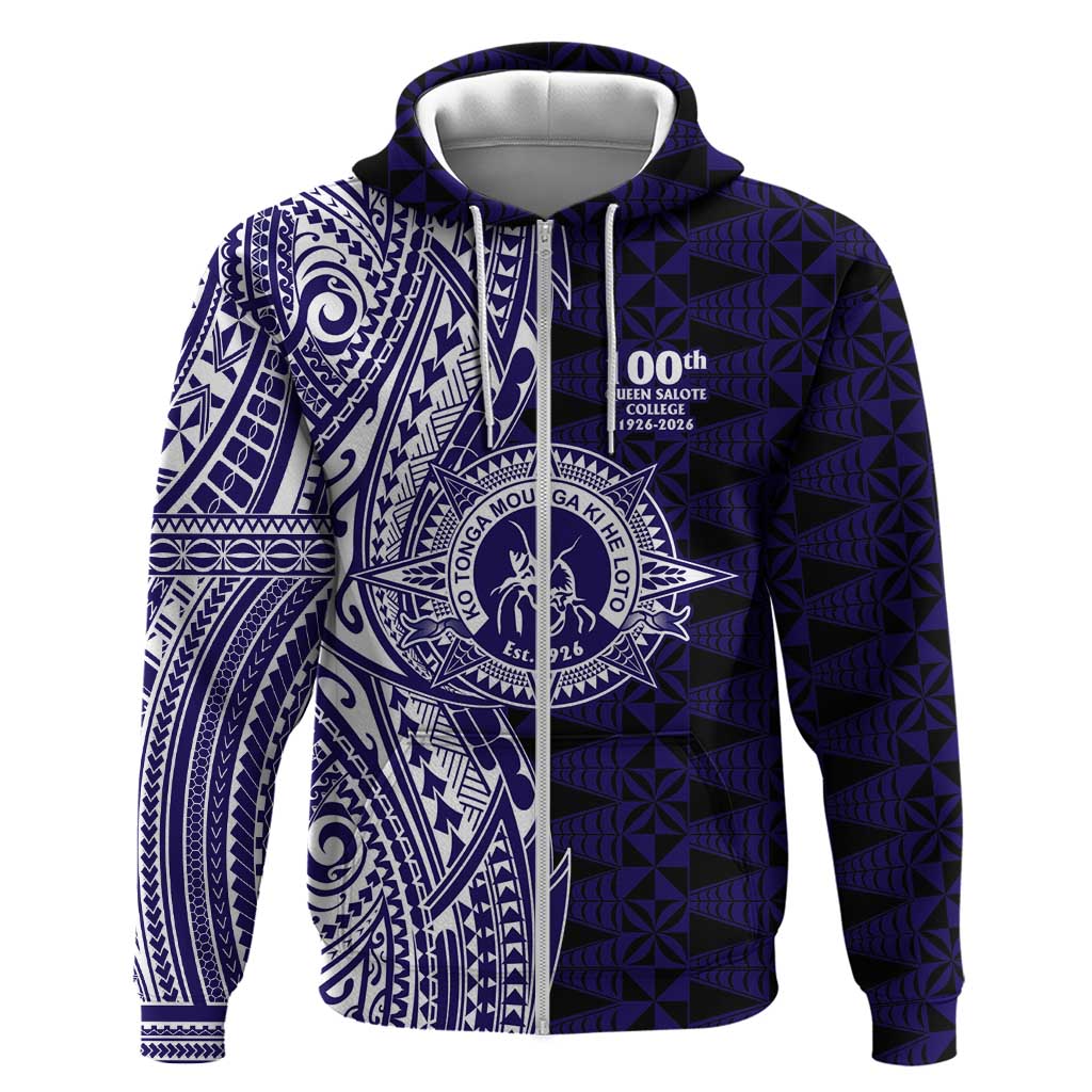 Tonga Queen Salote College 100th Years Hoodie Blue Tonga Kupesi Uniquely Pacific Art - Polynesian Pride