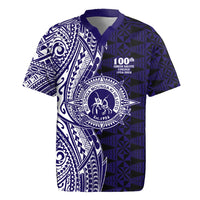 Tonga Queen Salote College 100th Years Rugby Jersey Blue Tonga Kupesi Uniquely Pacific Art LT9 Blue - Polynesian Pride