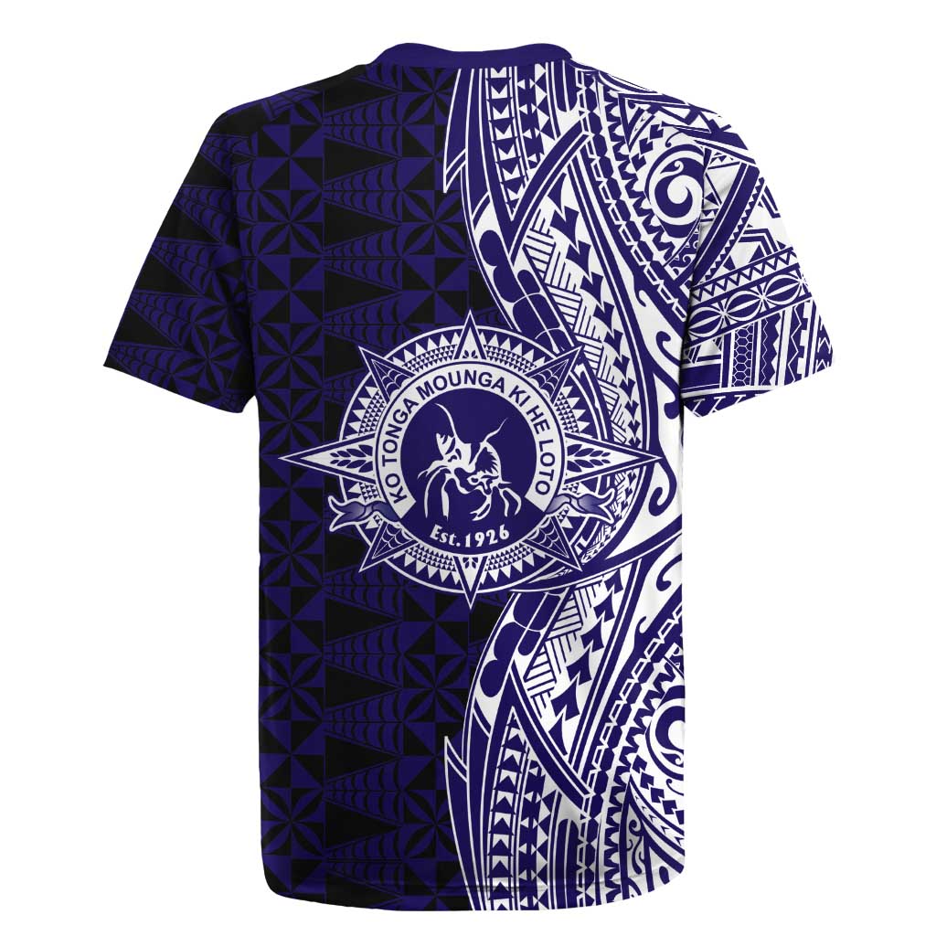 Tonga Queen Salote College 100th Years Rugby Jersey Blue Tonga Kupesi Uniquely Pacific Art LT9 - Polynesian Pride