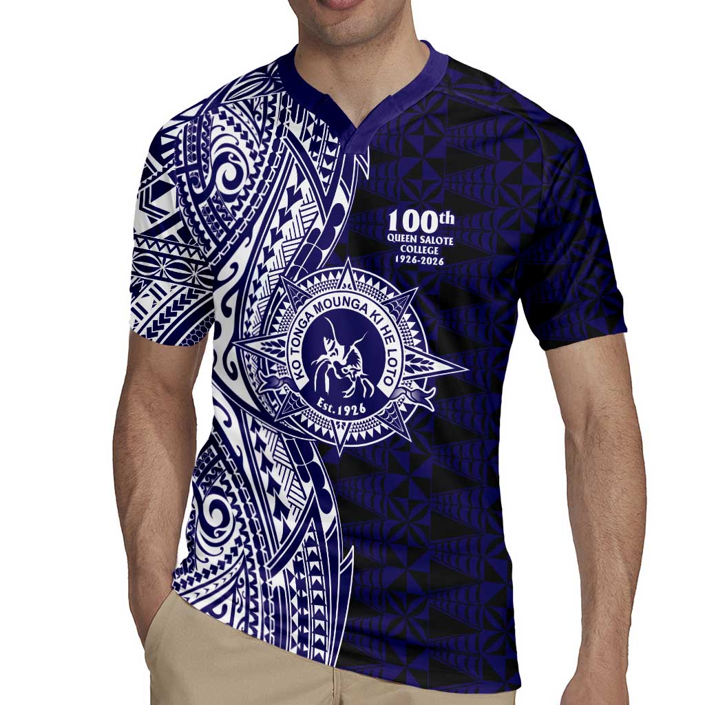 Tonga Queen Salote College 100th Years Rugby Jersey Blue Tonga Kupesi Uniquely Pacific Art LT9 - Polynesian Pride