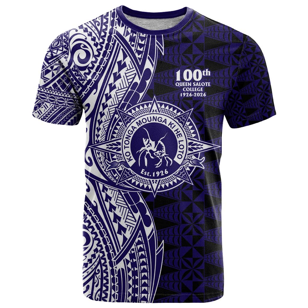 Tonga Queen Salote College 100th Years T Shirt Blue Tonga Kupesi Uniquely Pacific Art - Polynesian Pride