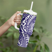 Tonga Queen Salote College 100th Years Tumbler With Handle Blue Tonga Kupesi Uniquely Pacific Art - Polynesian Pride