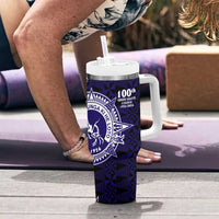 Tonga Queen Salote College 100th Years Tumbler With Handle Blue Tonga Kupesi Uniquely Pacific Art - Polynesian Pride