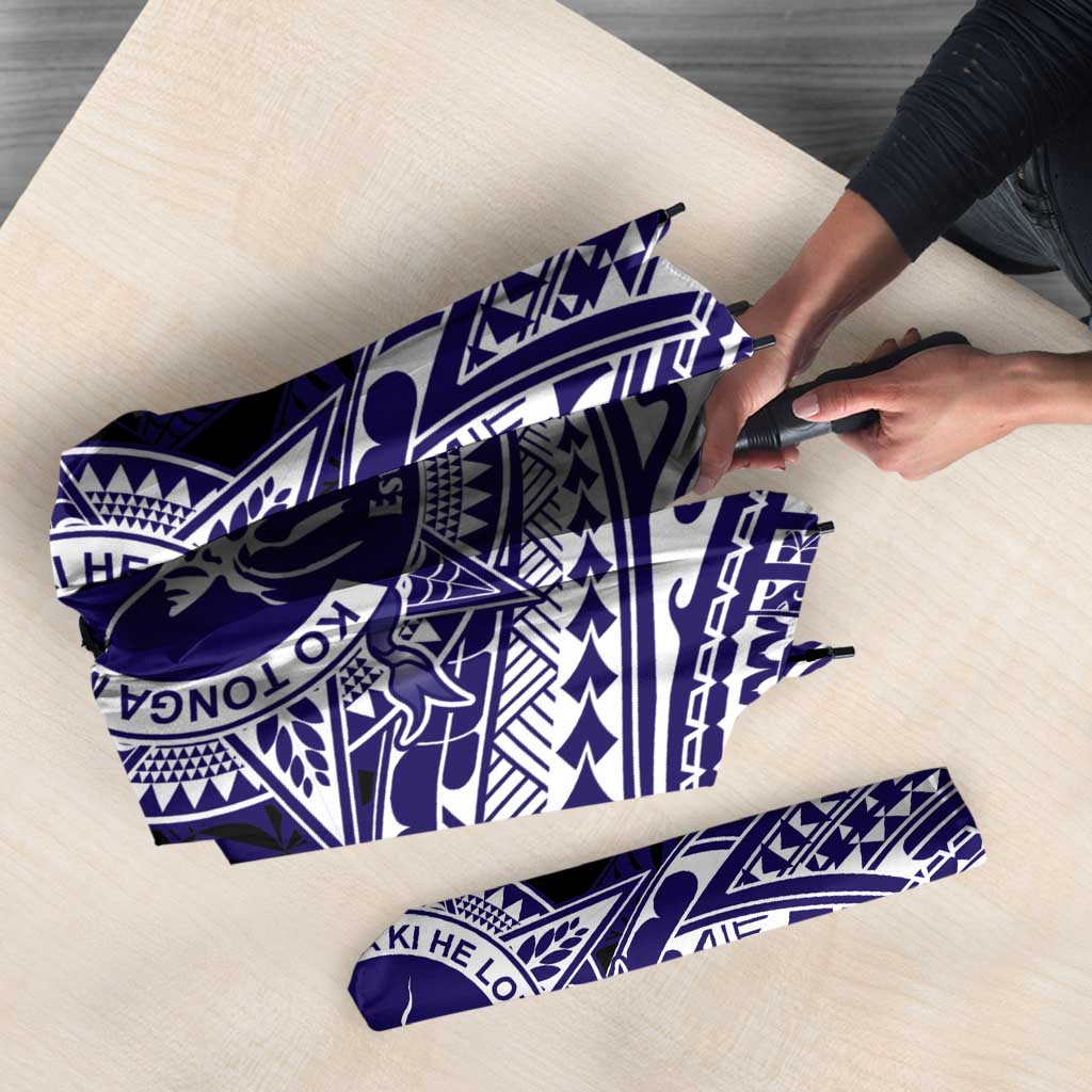 Tonga Queen Salote College 100th Years Umbrella Blue Tonga Kupesi Uniquely Pacific Art - Polynesian Pride