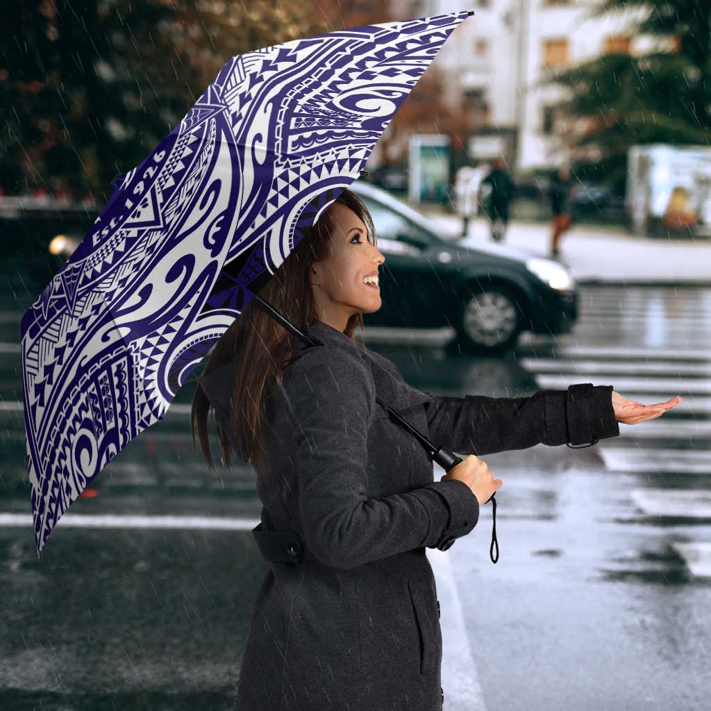 Tonga Queen Salote College 100th Years Umbrella Blue Tonga Kupesi Uniquely Pacific Art - Polynesian Pride