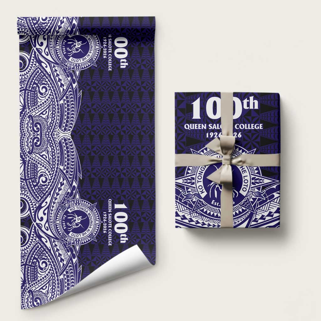 Tonga Queen Salote College 100th Years Wrapping Paper Blue Tonga Kupesi Uniquely Pacific Art LT9 58" × 23" Blue - Polynesian Pride