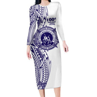 Tonga Queen Salote College 100th Years Family Matching Long Sleeve Bodycon Dress and Hawaiian Shirt White Tonga Kupesi Uniquely Pacific Art LT9 Mom's Dress White - Polynesian Pride