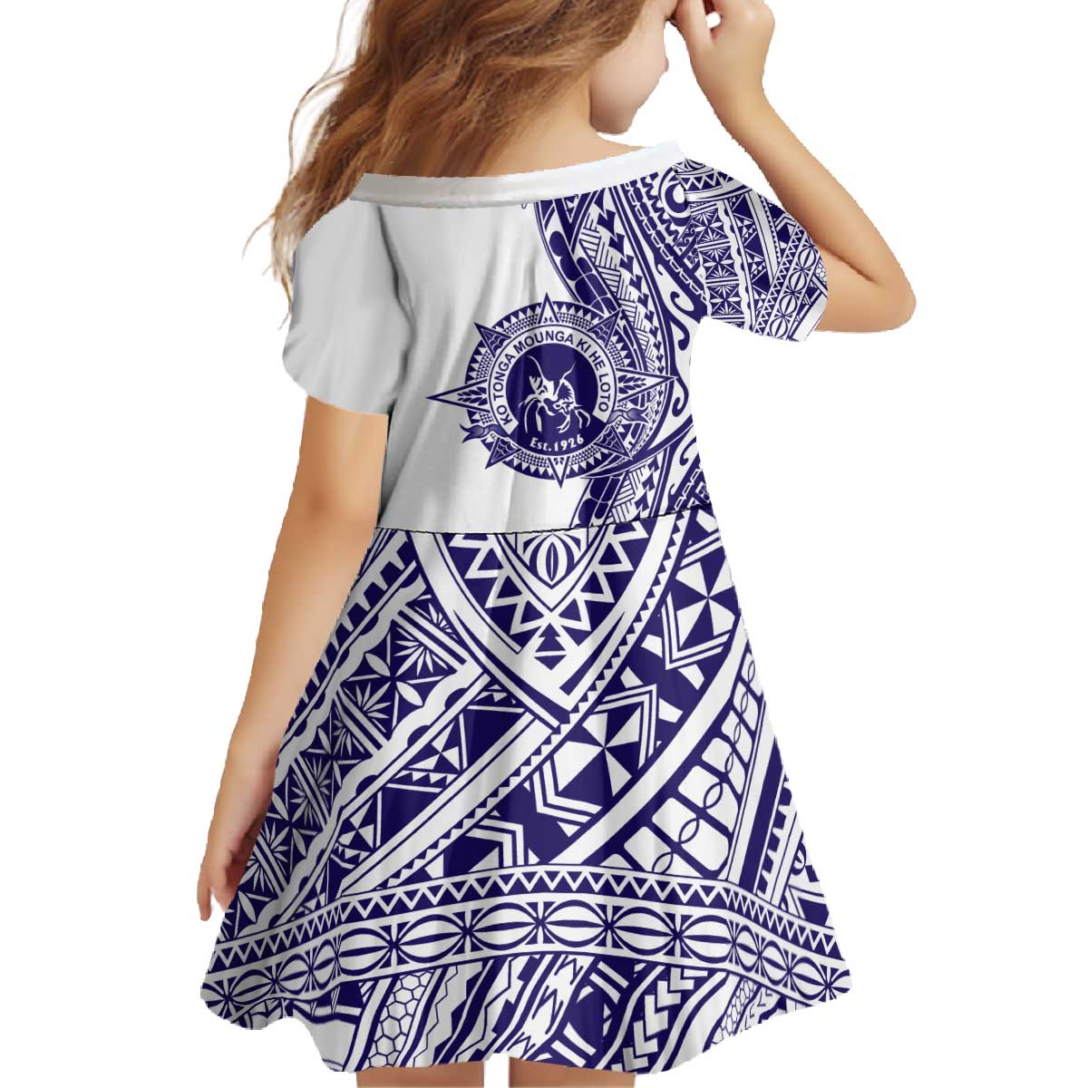 Tonga Queen Salote College 100th Years Family Matching Off The Shoulder Long Sleeve Dress and Hawaiian Shirt White Tonga Kupesi Uniquely Pacific Art LT9 - Polynesian Pride
