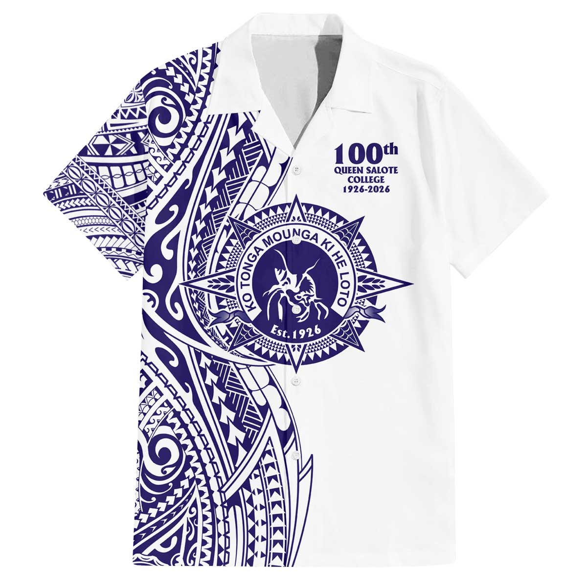Tonga Queen Salote College 100th Years Family Matching Off The Shoulder Long Sleeve Dress and Hawaiian Shirt White Tonga Kupesi Uniquely Pacific Art LT9 Dad's Shirt - Short Sleeve White - Polynesian Pride