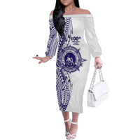 Tonga Queen Salote College 100th Years Family Matching Off The Shoulder Long Sleeve Dress and Hawaiian Shirt White Tonga Kupesi Uniquely Pacific Art LT9 Mom's Dress White - Polynesian Pride