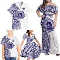 Tonga Queen Salote College 100th Years Family Matching Off Shoulder Maxi Dress and Hawaiian Shirt White Tonga Kupesi Uniquely Pacific Art LT9 - Polynesian Pride