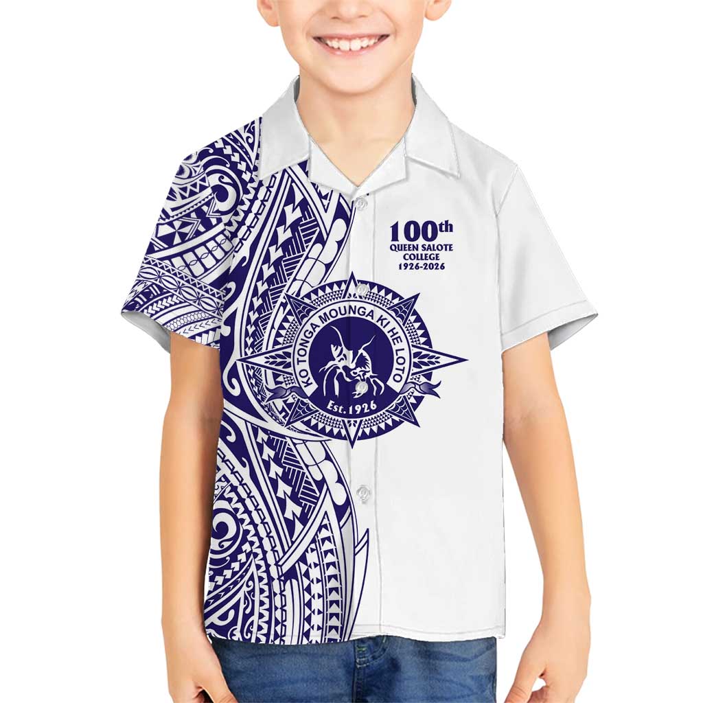 Tonga Queen Salote College 100th Years Family Matching Off Shoulder Maxi Dress and Hawaiian Shirt White Tonga Kupesi Uniquely Pacific Art LT9 Son's Shirt White - Polynesian Pride