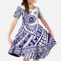 Tonga Queen Salote College 100th Years Family Matching Puletasi and Hawaiian Shirt White Tonga Kupesi Uniquely Pacific Art LT9 Daughter's Dress White - Polynesian Pride