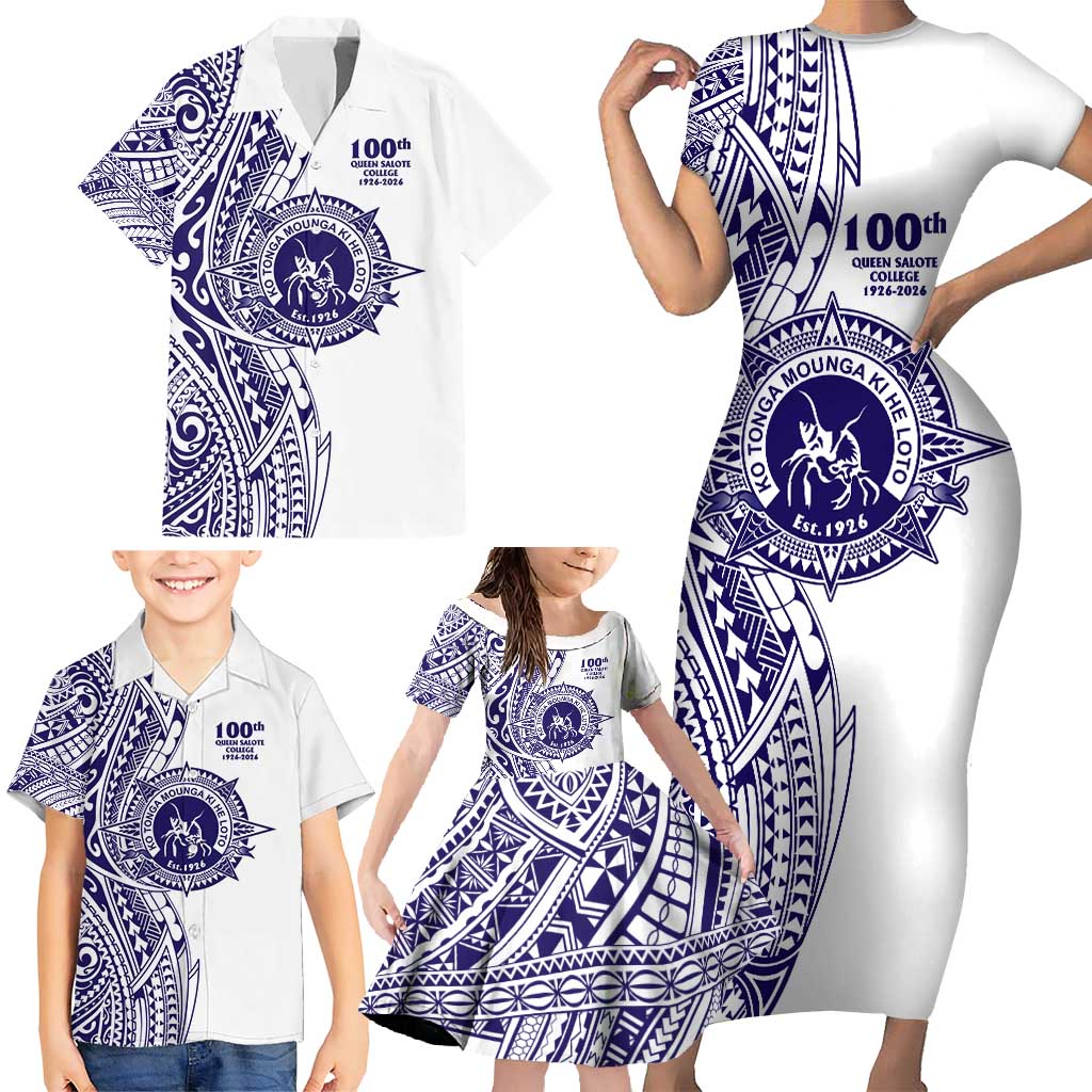 Tonga Queen Salote College 100th Years Family Matching Short Sleeve Bodycon Dress and Hawaiian Shirt White Tonga Kupesi Uniquely Pacific Art LT9 - Polynesian Pride