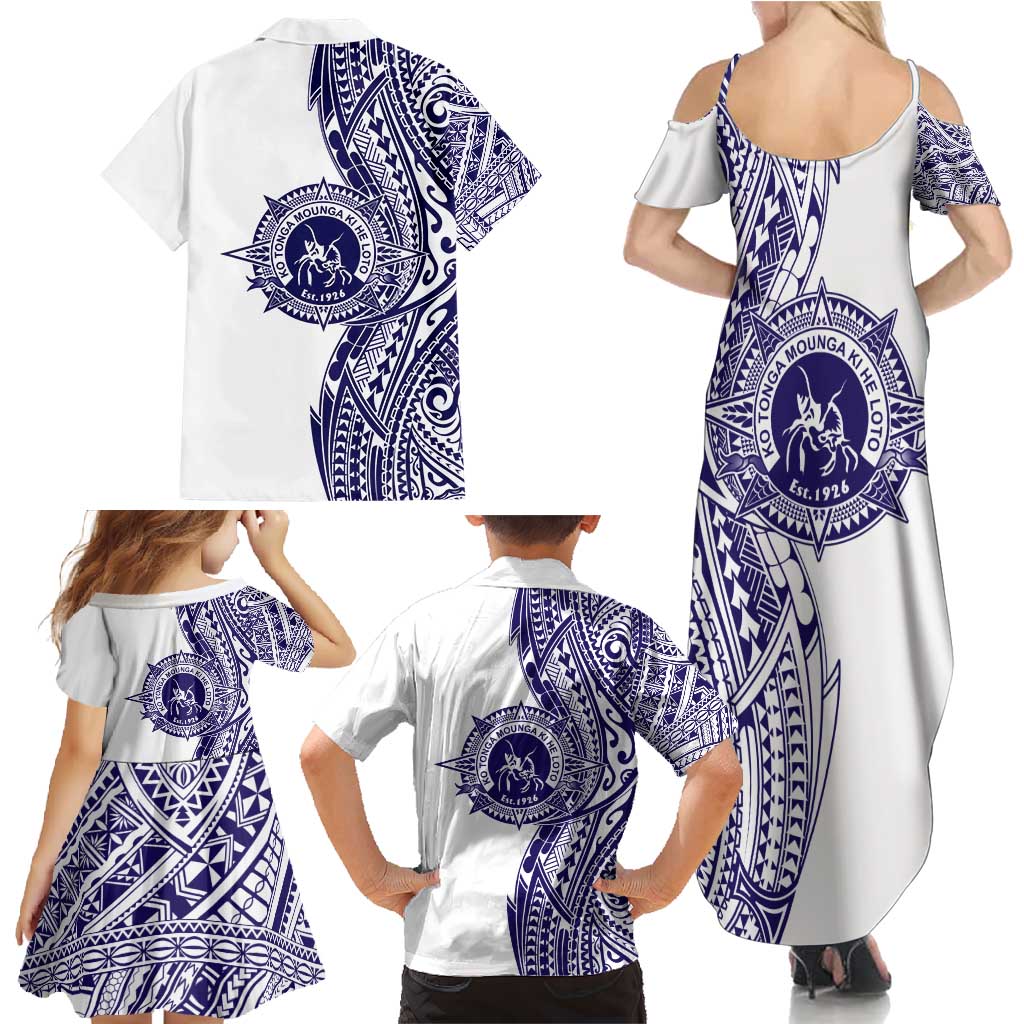 Tonga Queen Salote College 100th Years Family Matching Summer Maxi Dress and Hawaiian Shirt White Tonga Kupesi Uniquely Pacific Art LT9 - Polynesian Pride