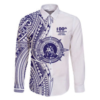 Tonga Queen Salote College 100th Years Family Matching Summer Maxi Dress and Hawaiian Shirt White Tonga Kupesi Uniquely Pacific Art LT9 Dad's Shirt - Long Sleeve White - Polynesian Pride