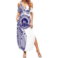 Tonga Queen Salote College 100th Years Family Matching Summer Maxi Dress and Hawaiian Shirt White Tonga Kupesi Uniquely Pacific Art LT9 Mom's Dress White - Polynesian Pride