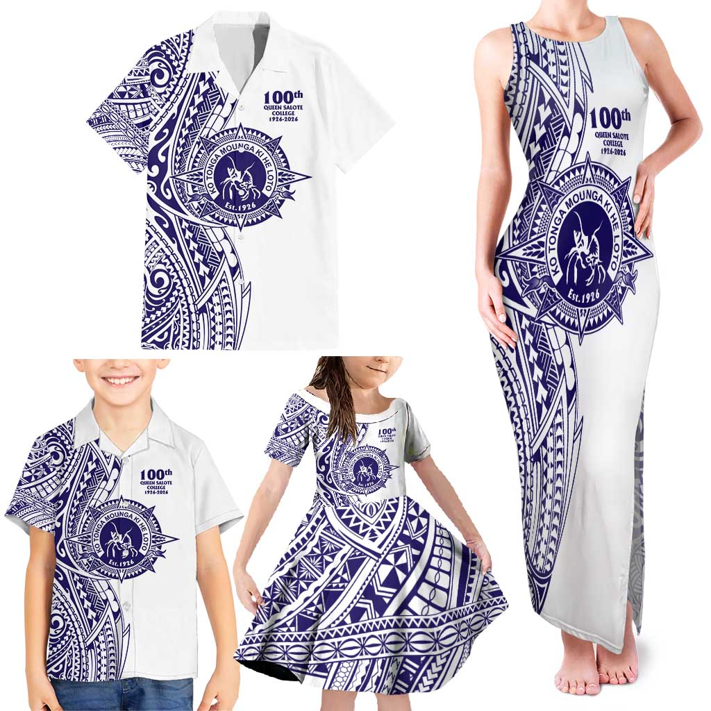 Tonga Queen Salote College 100th Years Family Matching Tank Maxi Dress and Hawaiian Shirt White Tonga Kupesi Uniquely Pacific Art LT9 - Polynesian Pride