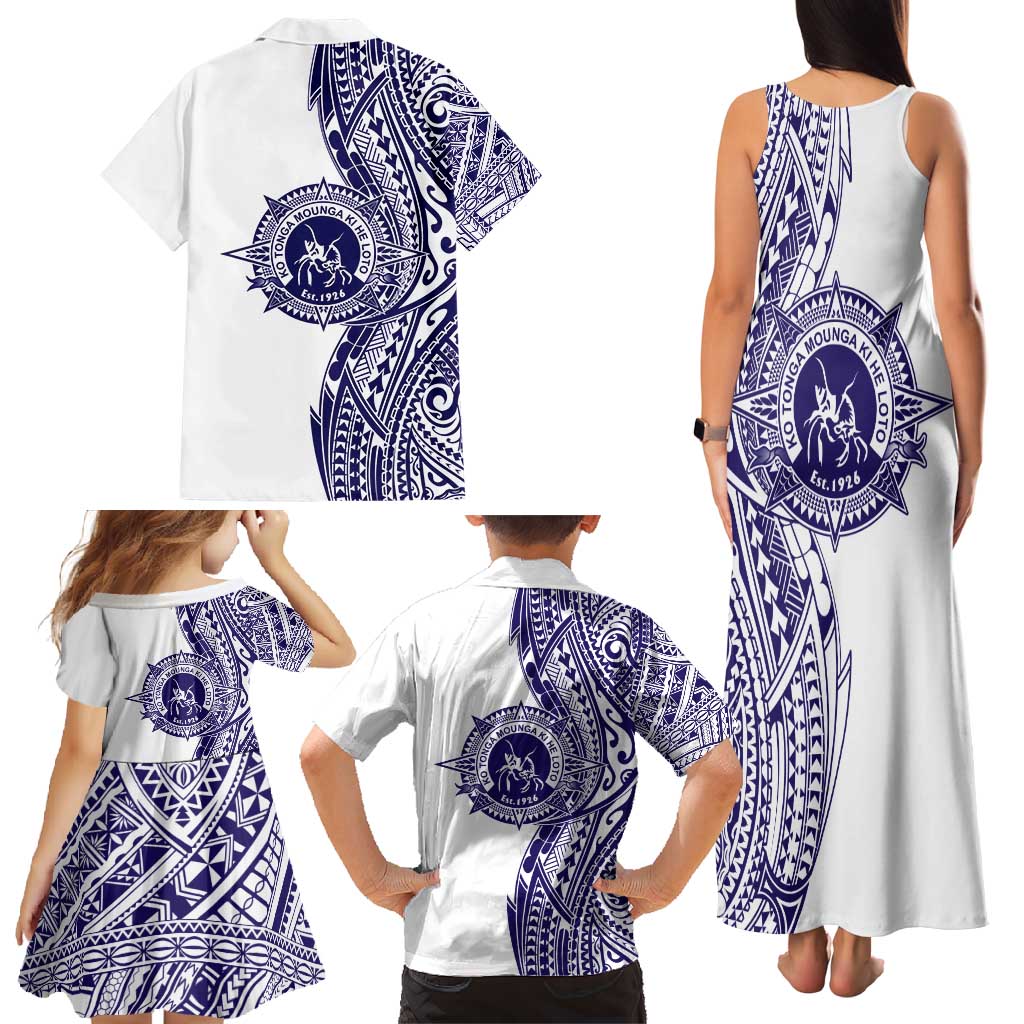 Tonga Queen Salote College 100th Years Family Matching Tank Maxi Dress and Hawaiian Shirt White Tonga Kupesi Uniquely Pacific Art LT9 - Polynesian Pride