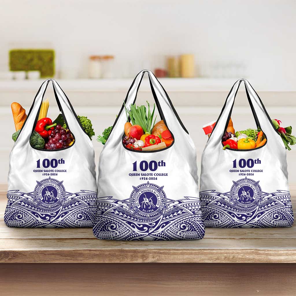 Tonga Queen Salote College 100th Years Grocery Bag White Tonga Kupesi Uniquely Pacific Art - Polynesian Pride