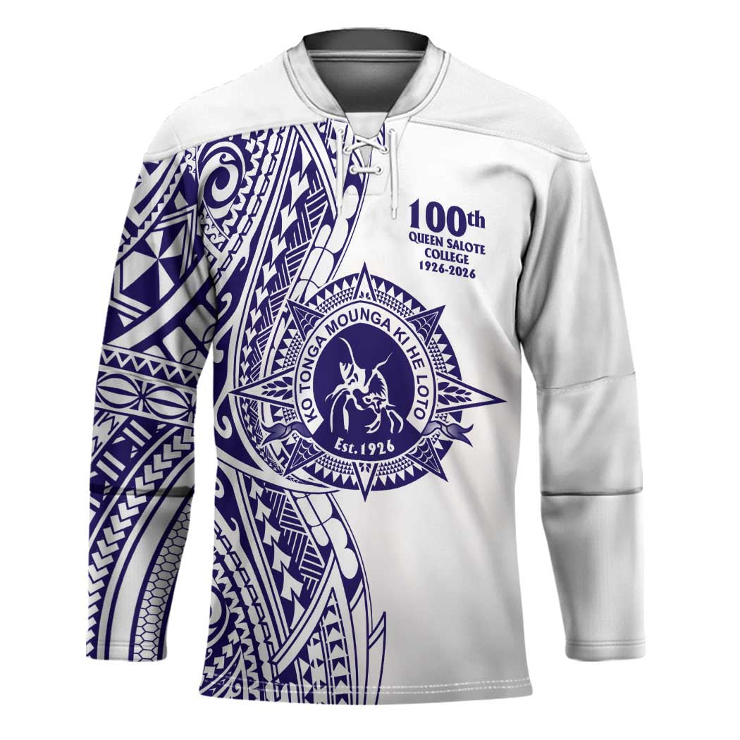 Tonga Queen Salote College 100th Years Hockey Jersey White Tonga Kupesi Uniquely Pacific Art - Polynesian Pride
