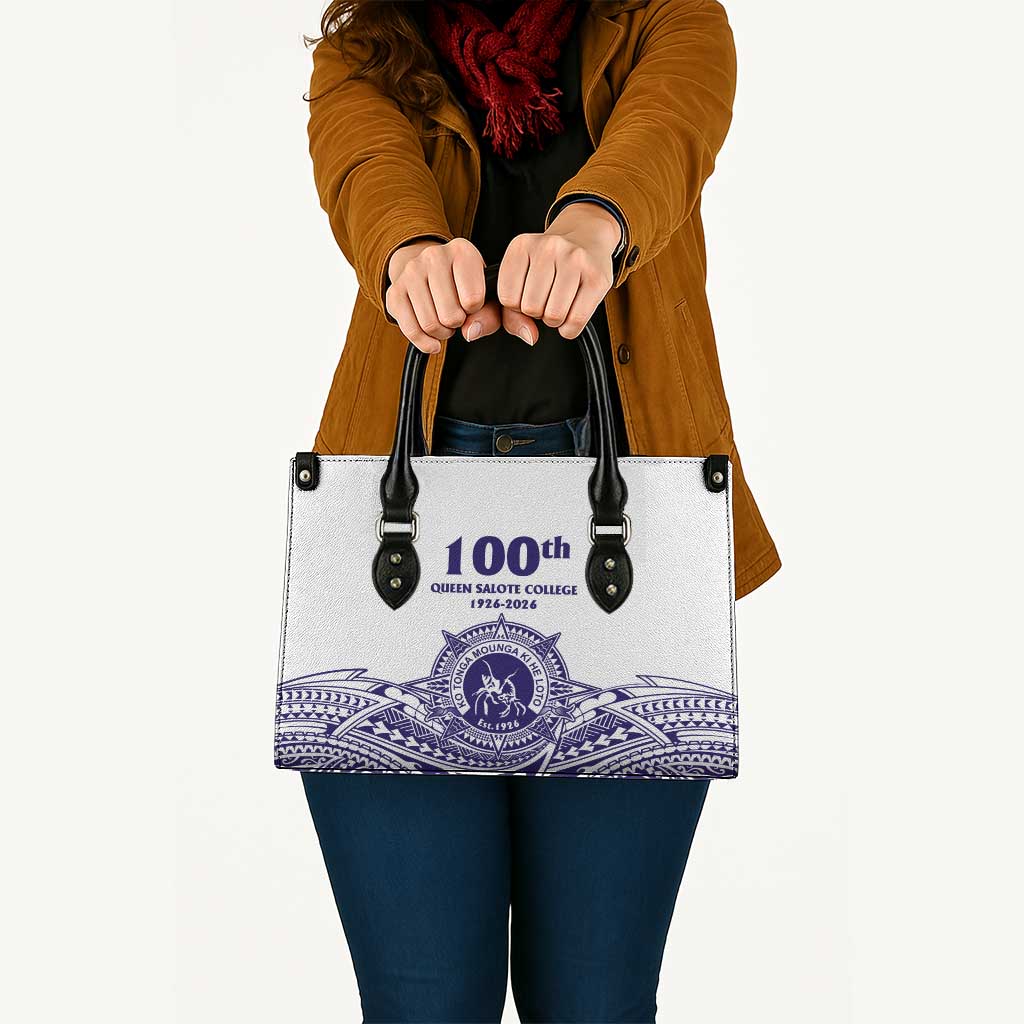 Tonga Queen Salote College 100th Years Leather Bag White Tonga Kupesi Uniquely Pacific Art - Polynesian Pride