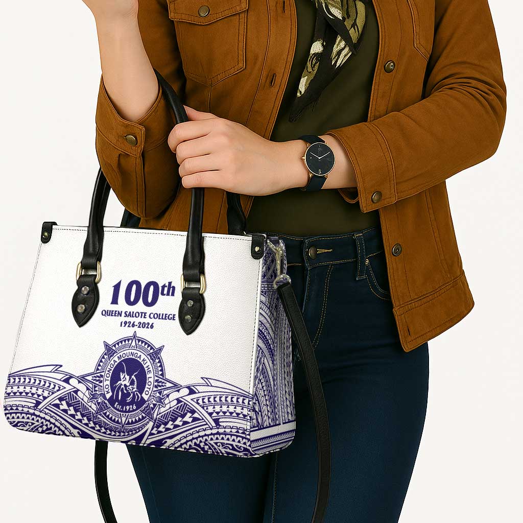 Tonga Queen Salote College 100th Years Leather Bag White Tonga Kupesi Uniquely Pacific Art - Polynesian Pride