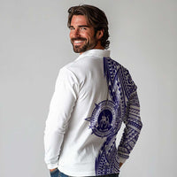Tonga Queen Salote College 100th Years Long Sleeve Polo Shirt White Tonga Kupesi Uniquely Pacific Art - Polynesian Pride
