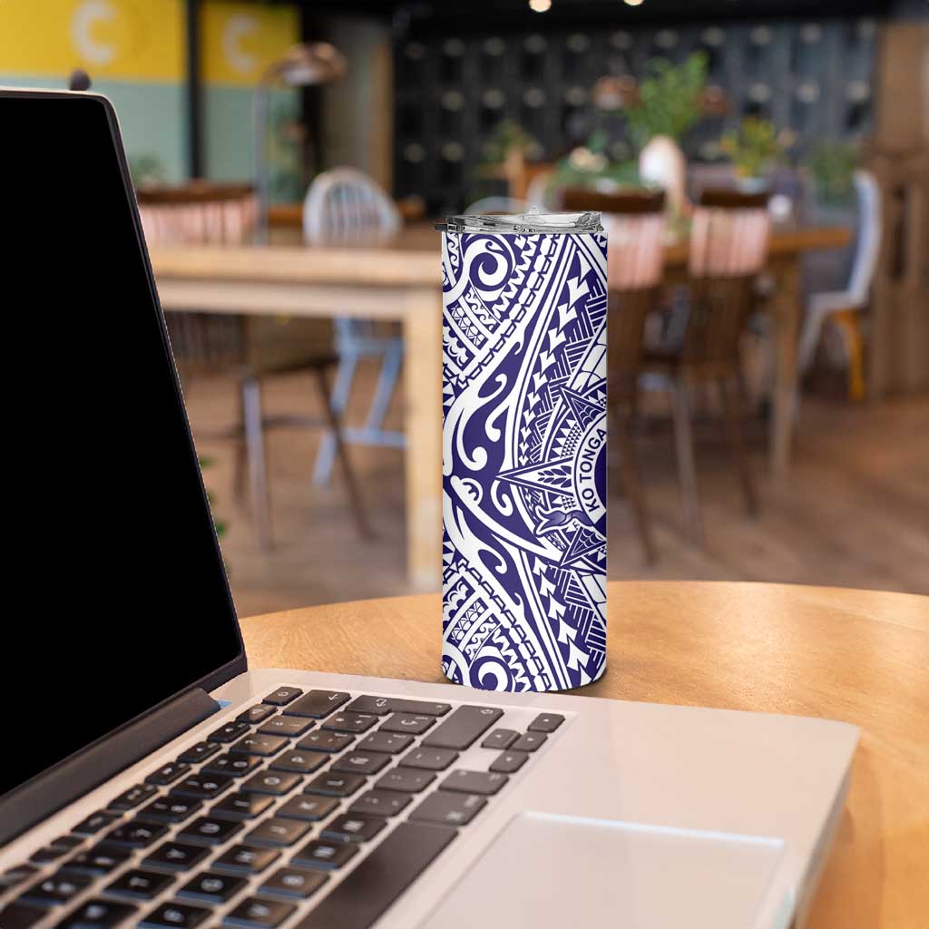 Tonga Queen Salote College 100th Years Skinny Tumbler White Tonga Kupesi Uniquely Pacific Art - Polynesian Pride