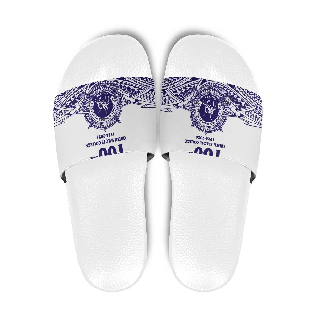 Tonga Queen Salote College 100th Years Slide Sandals White Tonga Kupesi Uniquely Pacific Art - Polynesian Pride