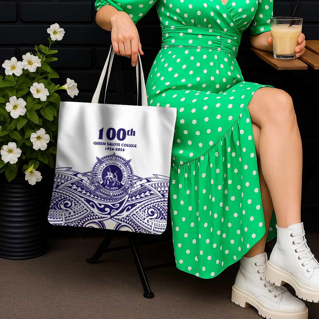 Tonga Queen Salote College 100th Years Tote Bag White Tonga Kupesi Uniquely Pacific Art LT9 - Polynesian Pride
