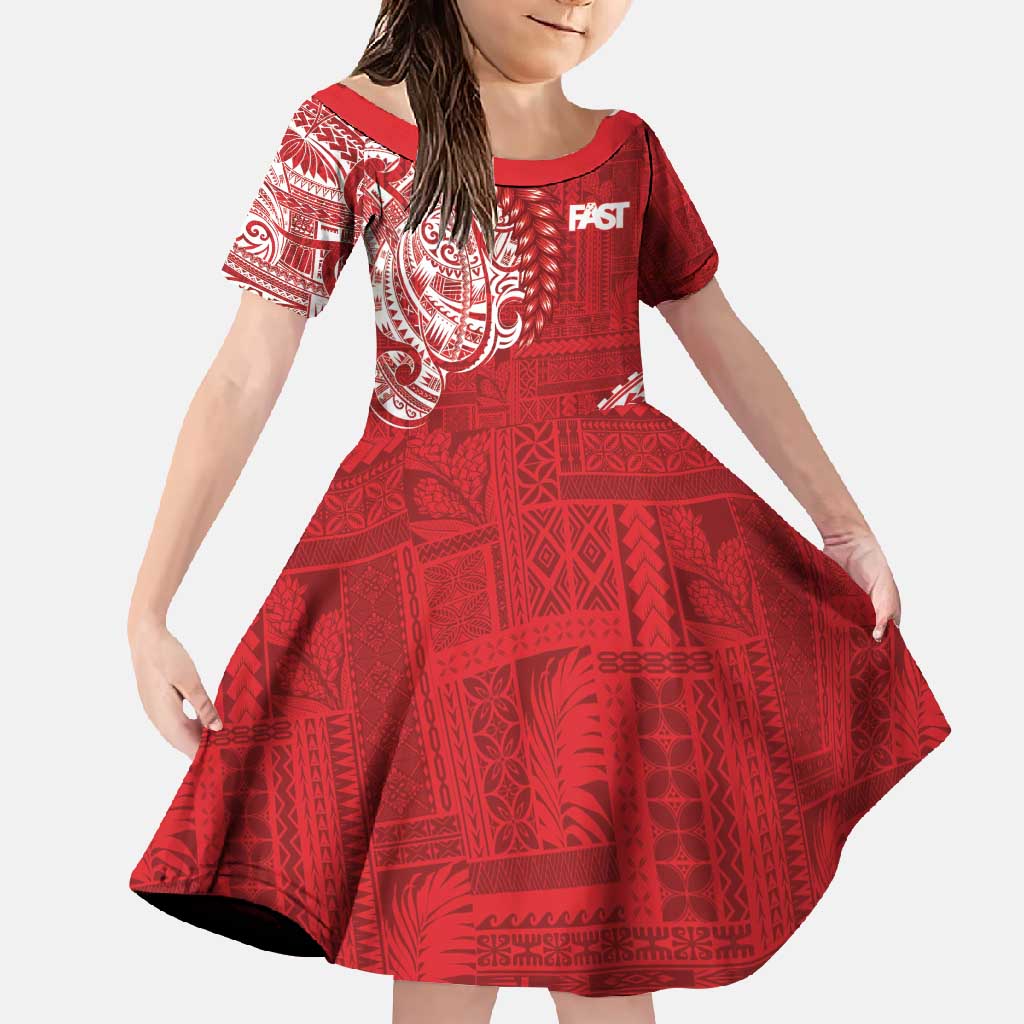 Samoa FAST Family Matching Off Shoulder Maxi Dress and Hawaiian Shirt Samoan Motif Patterns - Polynesian Pride