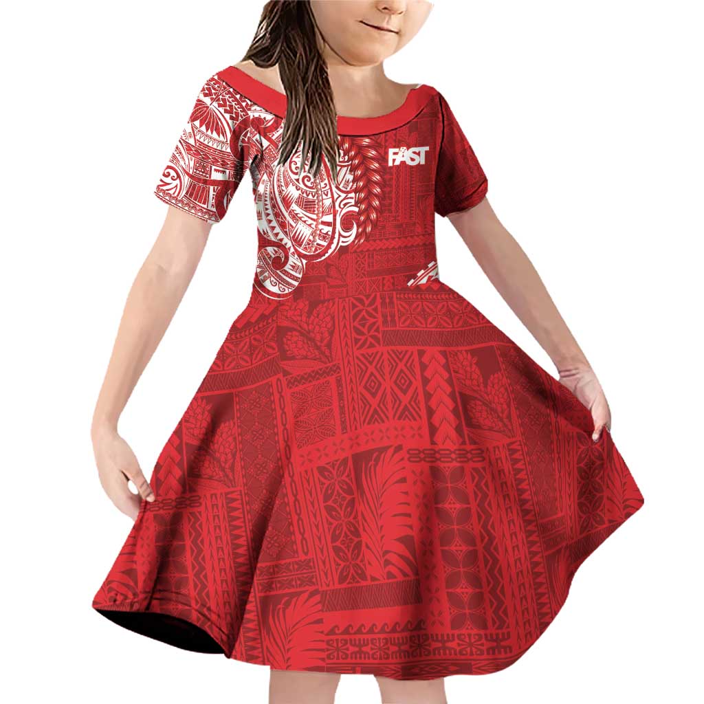 Samoa FAST Family Matching Off Shoulder Short Dress and Hawaiian Shirt Samoan Motif Patterns - Polynesian Pride