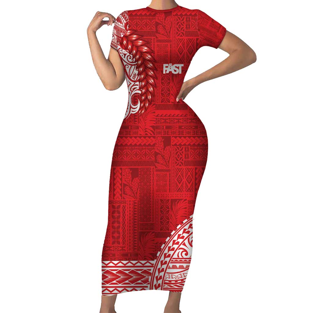 Samoa FAST Family Matching Short Sleeve Bodycon Dress and Hawaiian Shirt Samoan Motif Patterns - Polynesian Pride