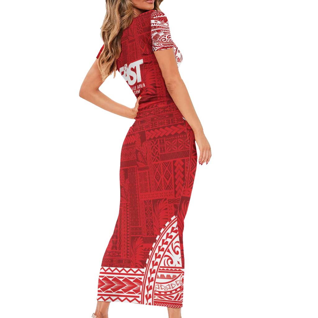 Samoa FAST Short Sleeve Bodycon Dress Samoan Motif Patterns - Polynesian Pride