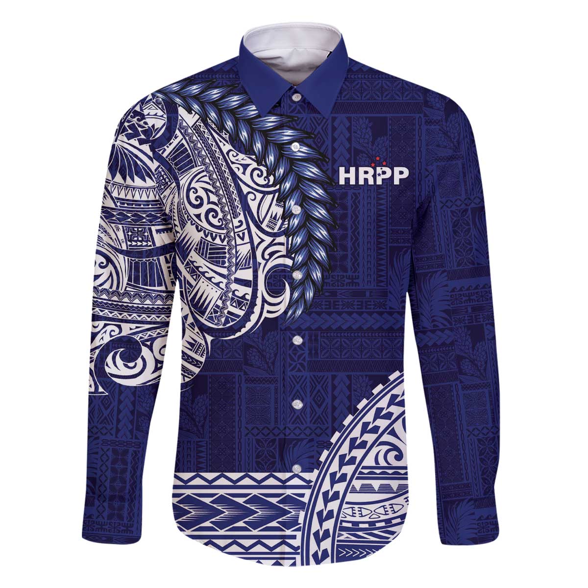 Samoa HRPP Family Matching Off The Shoulder Long Sleeve Dress and Hawaiian Shirt Samoan Motif Patterns - Polynesian Pride