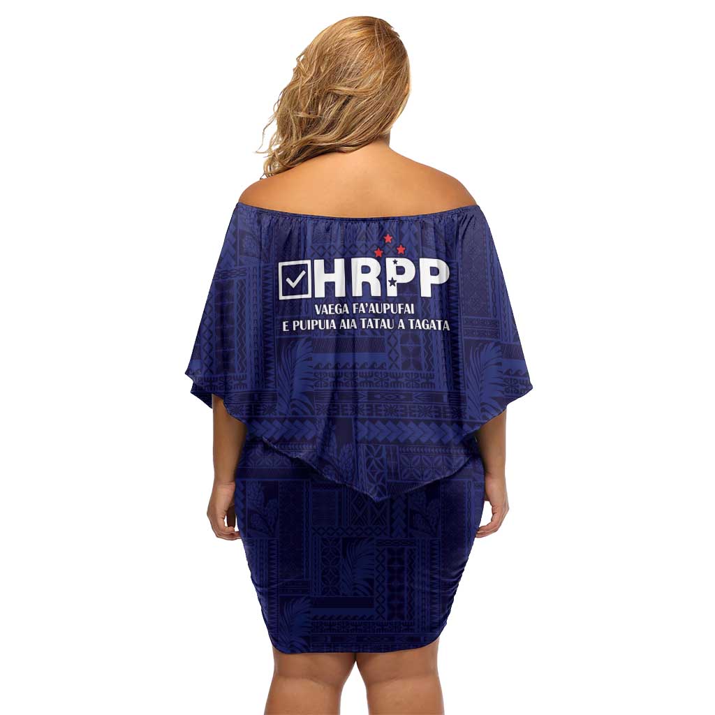 Samoa HRPP Off Shoulder Short Dress Samoan Motif Patterns - Polynesian Pride