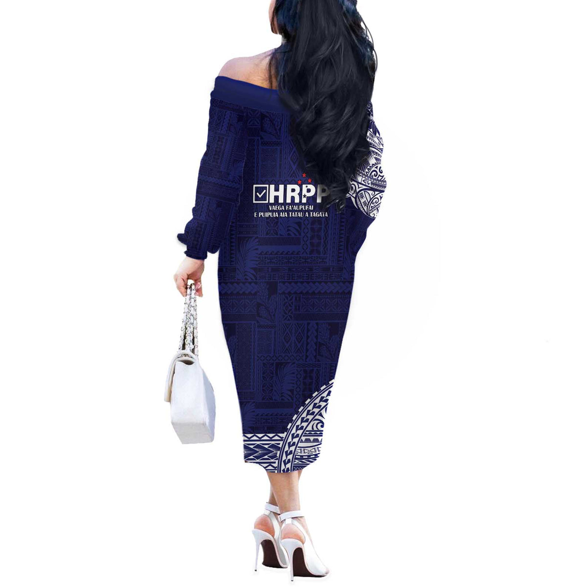 Samoa HRPP Off The Shoulder Long Sleeve Dress Samoan Motif Patterns - Polynesian Pride