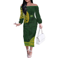 Samoa SUP Family Matching Off The Shoulder Long Sleeve Dress and Hawaiian Shirt Samoan Motif Patterns - Polynesian Pride