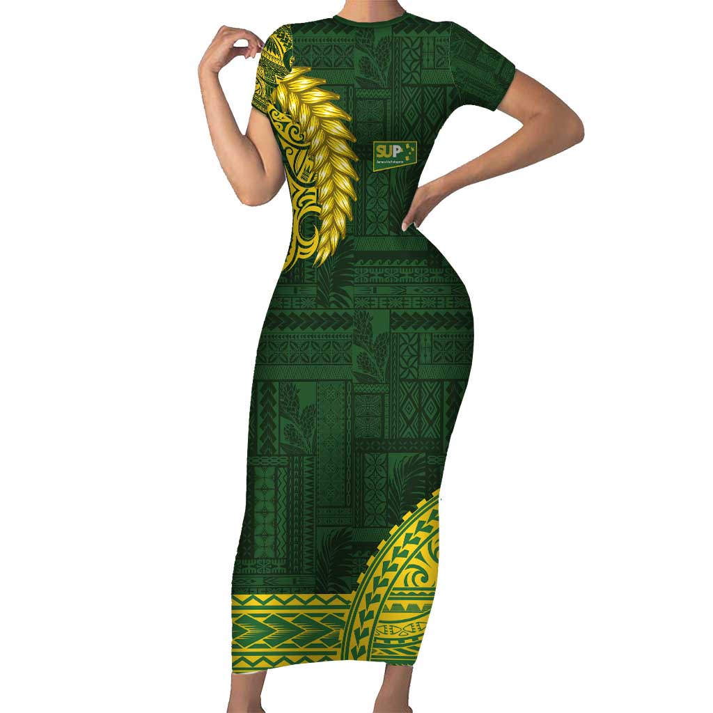 Samoa SUP Family Matching Short Sleeve Bodycon Dress and Hawaiian Shirt Samoan Motif Patterns - Polynesian Pride