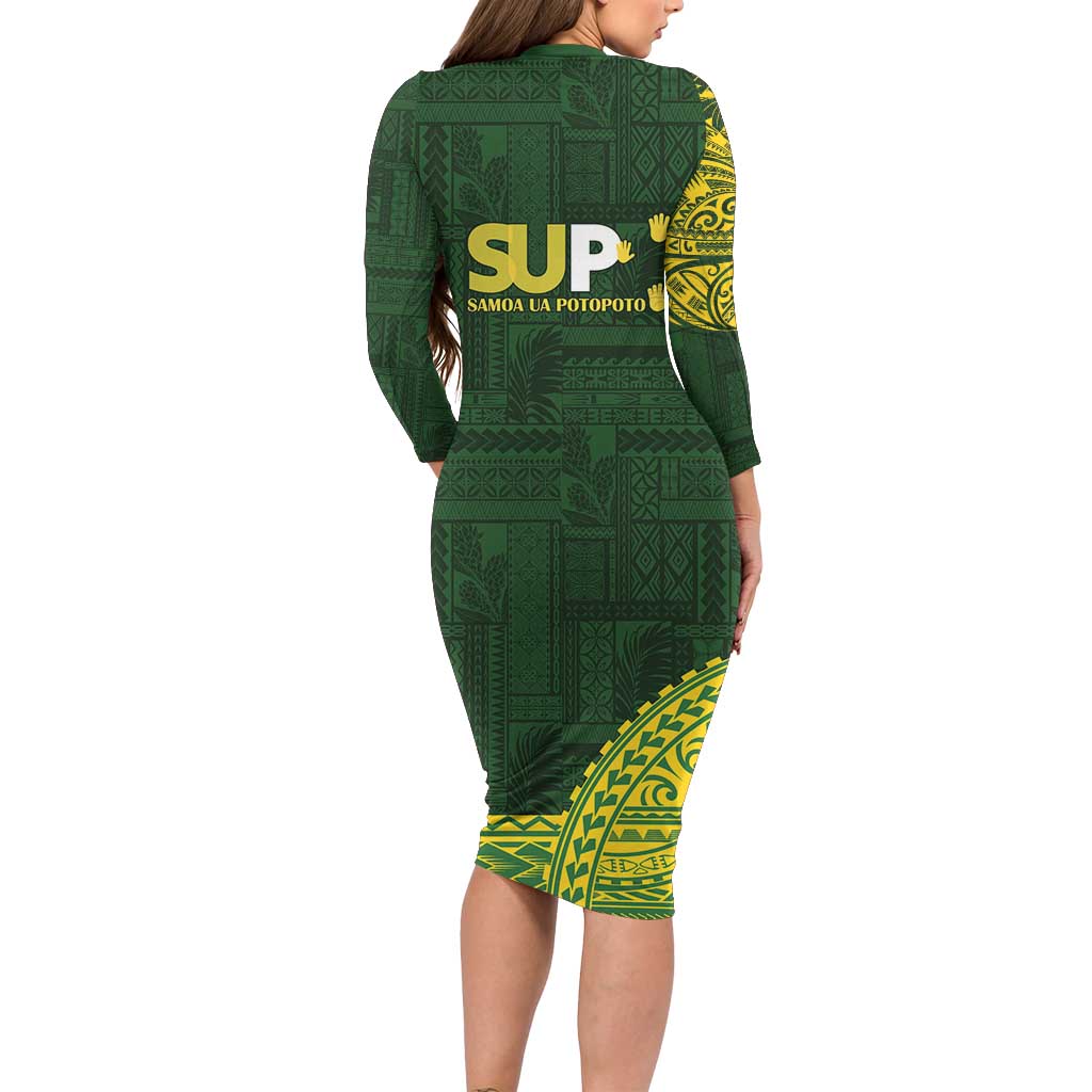 Samoa SUP Long Sleeve Bodycon Dress Samoan Motif Patterns - Polynesian Pride